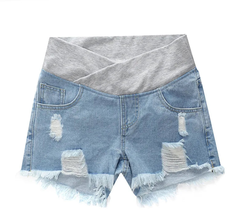 Light Blue Denim Maternity Shorts